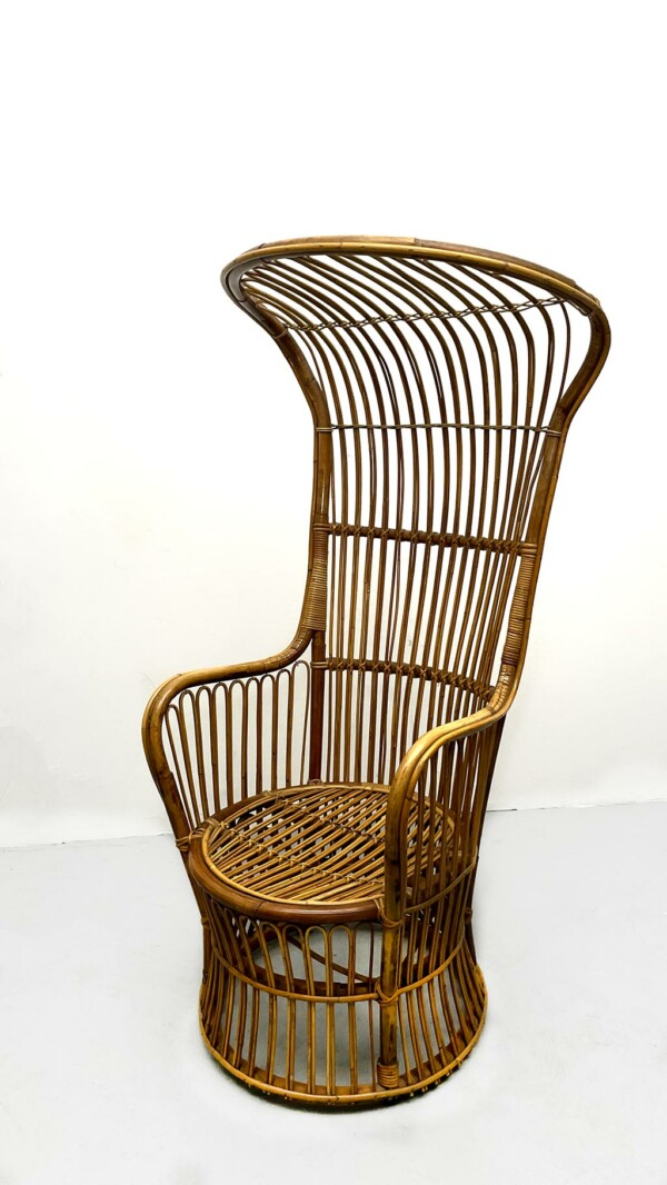 Italian high back rattan woven armchair, Bonacina _ P001
